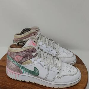 Nike Air Jordan 1 Mid GS Paint Drip Ice Cream Sneakers-Womens-Size 7|DD1666-100